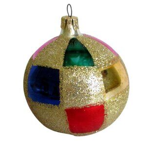 Glass Christmas Orb Ornament Bauble - Multicolor Glitter - Vintage Czech Christm